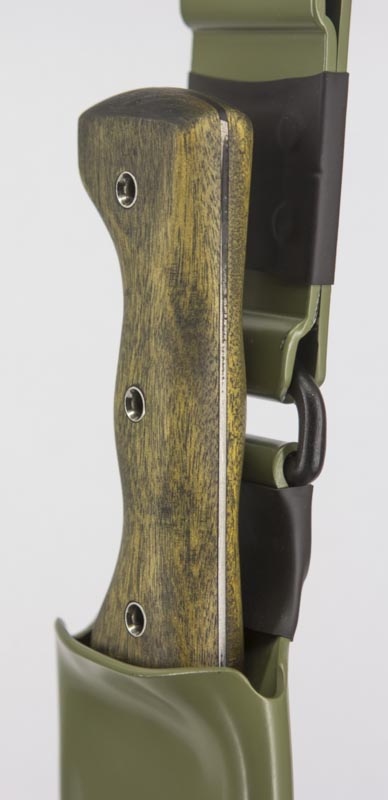 Machete Shop Closeup of a well shaped factory machete handle with Tube Rivets