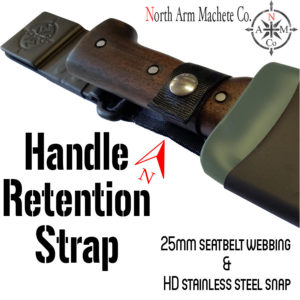 North Arm Machete Co's Tramontina Bolo sheath. Shows location of the Handle Retention Strap